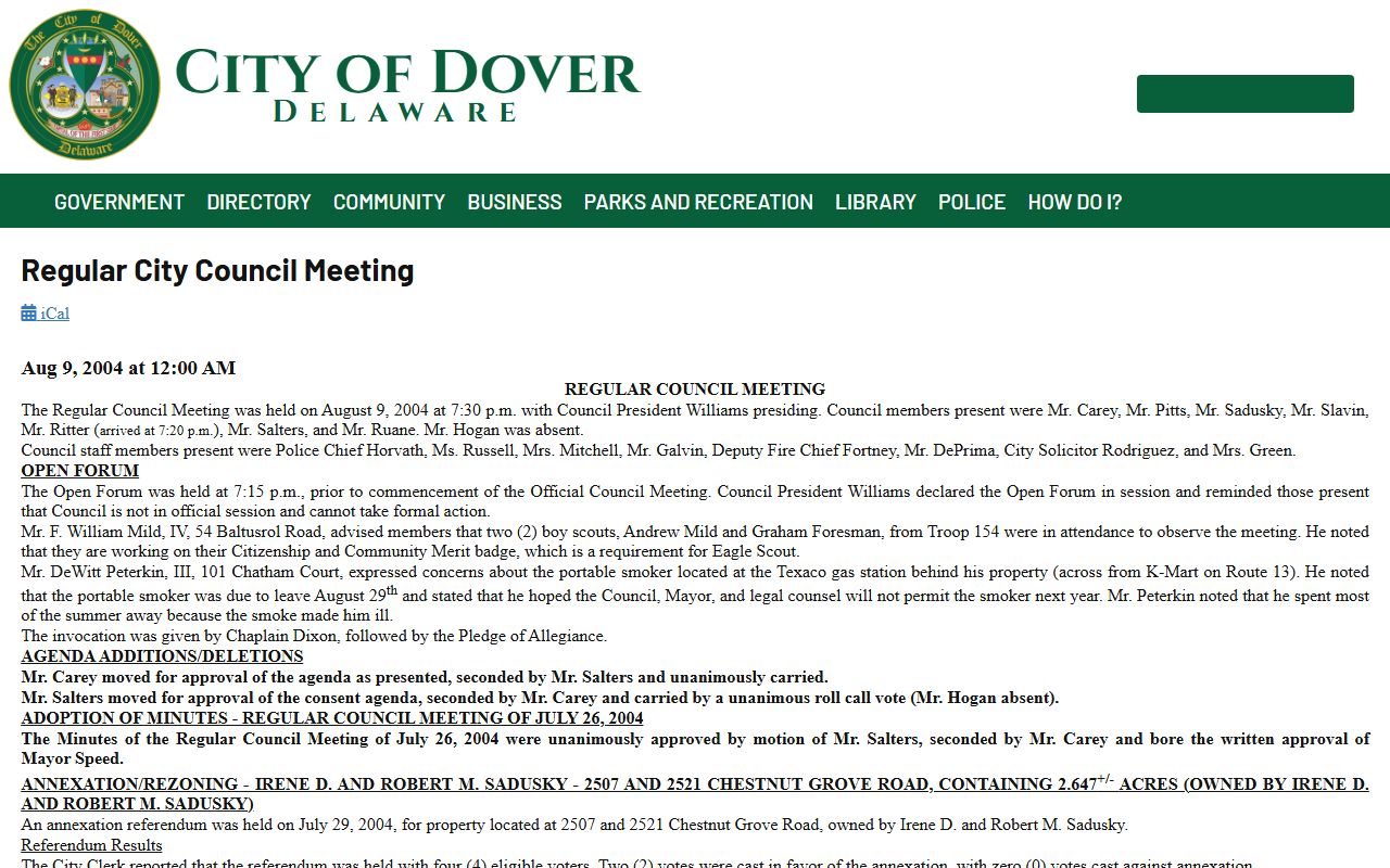 Dover City Council meeting records