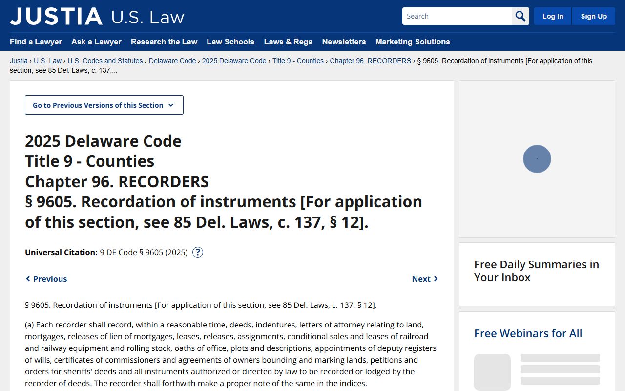 Delaware Code Section 9605 applicable to Harrington