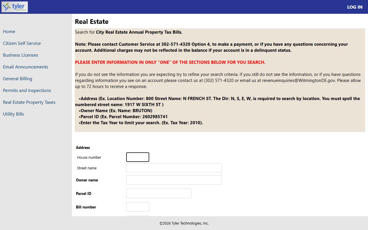 Wilmington property tax records self-service portal