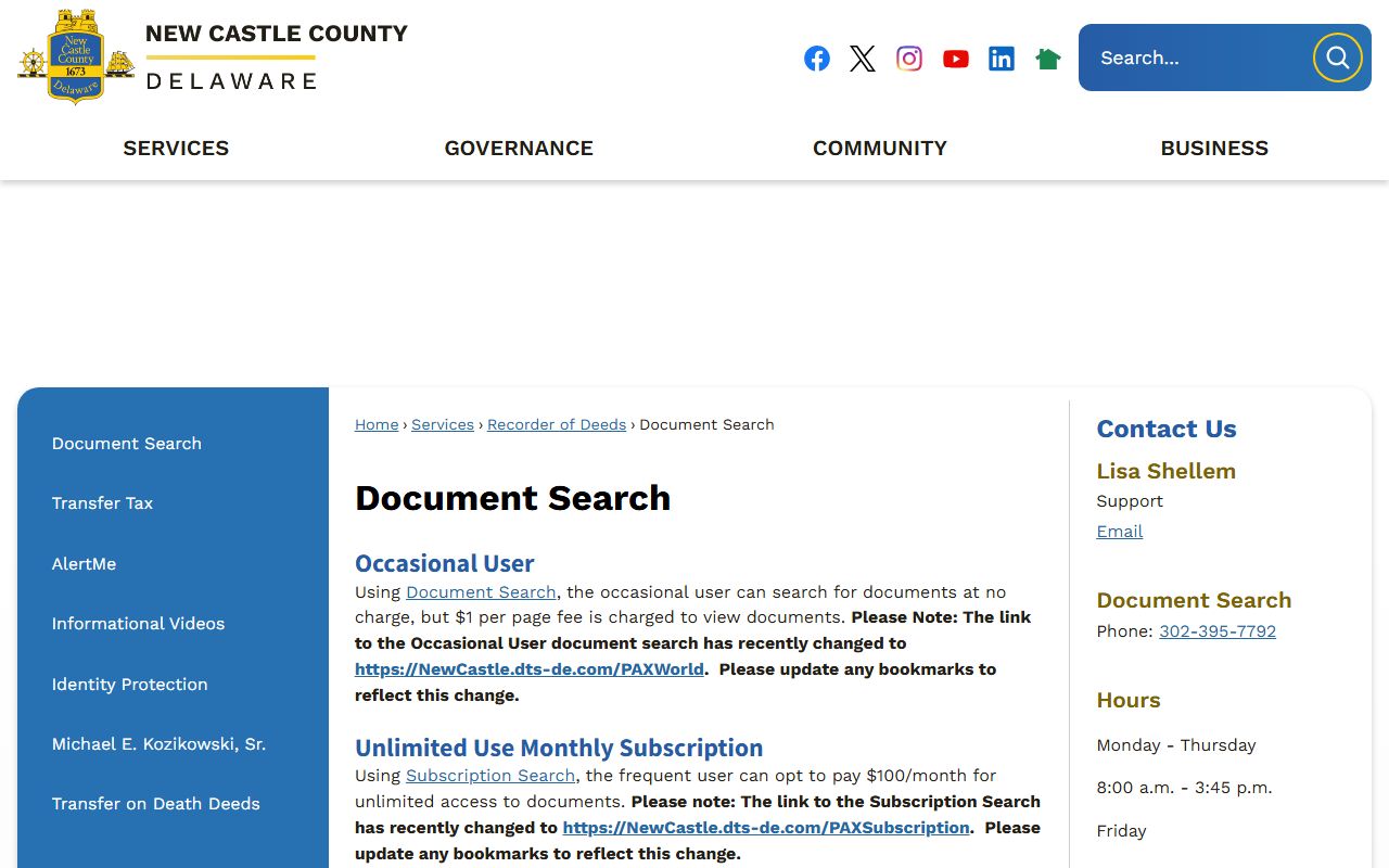 New Castle County Recorder of Deeds office page