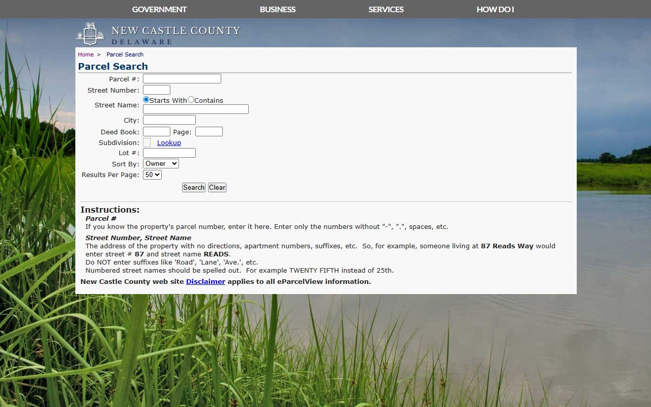 New Castle County parcel search system