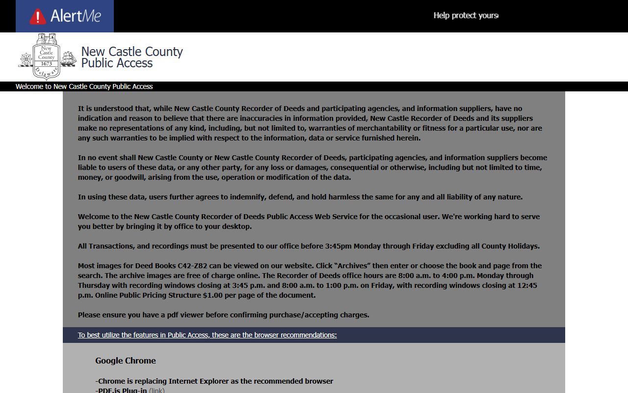 New Castle County PAXWorld deed search system