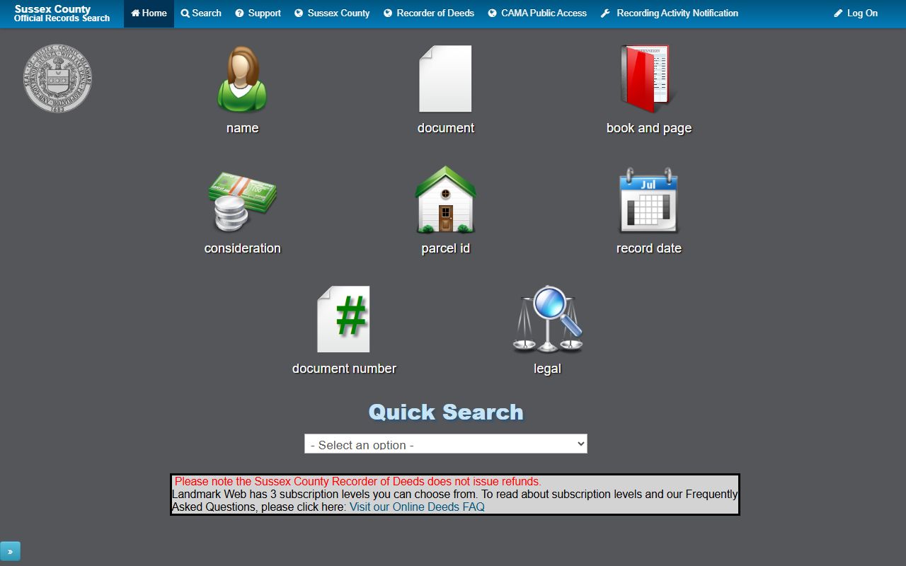 Sussex County Landmark Web records search