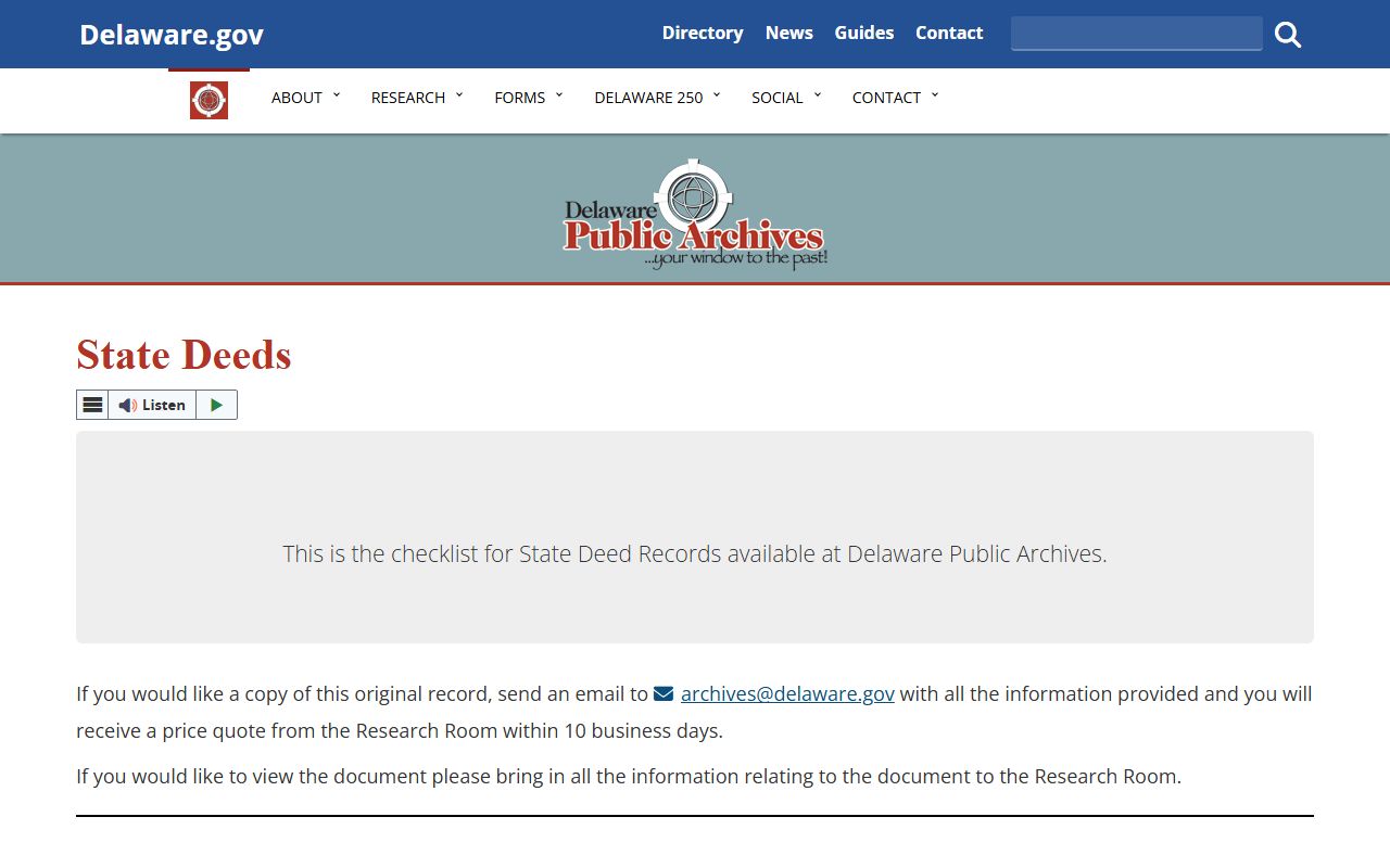 Delaware Public Archives state deeds database