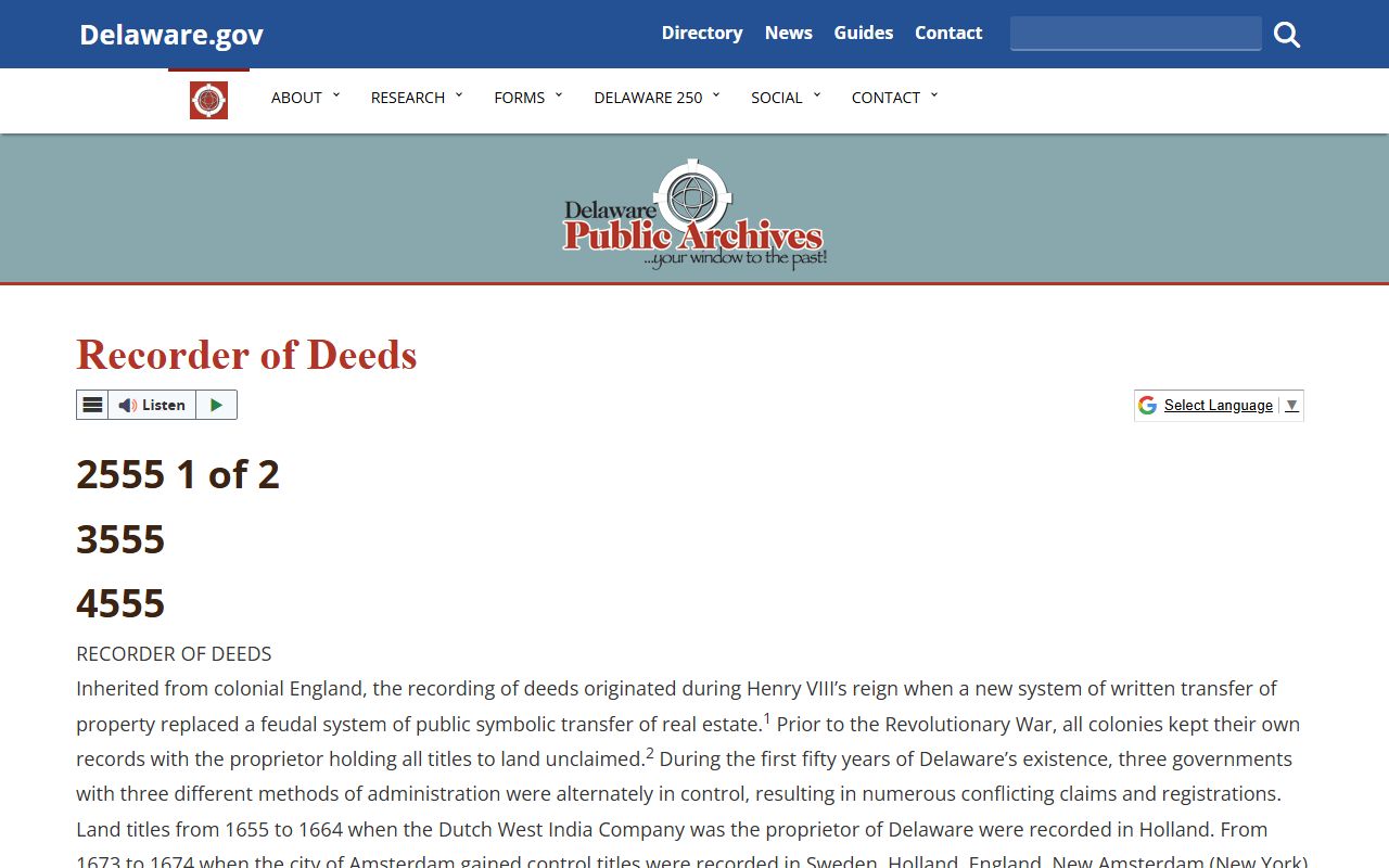 Delaware Recorder of Deeds history archive